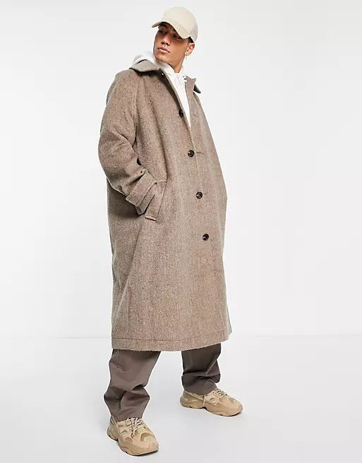 ASOS DESIGN raglan sleeve oversized wool look overcoat in brown texture | ASOS (Global)