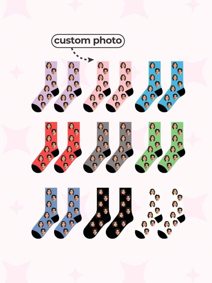 1 Pair Customized Women's Funny Mid-Calf Socks With Personalized Photo, Put Any Face On Socks, Fun And Unique Couple Length Socks For Valentine's Day, Birthday Gift Or Any Occasions Dawg Adorable,Contracted,Funny,Cozy Custom,Personalized,Unique,Customized Personalized Gifts For Men/Women Ideal Gifts For Him Boyfriend,Friends Bedroom,For Weddings,For Holiday,For Anniversaries,For Birthdays | SHEIN
