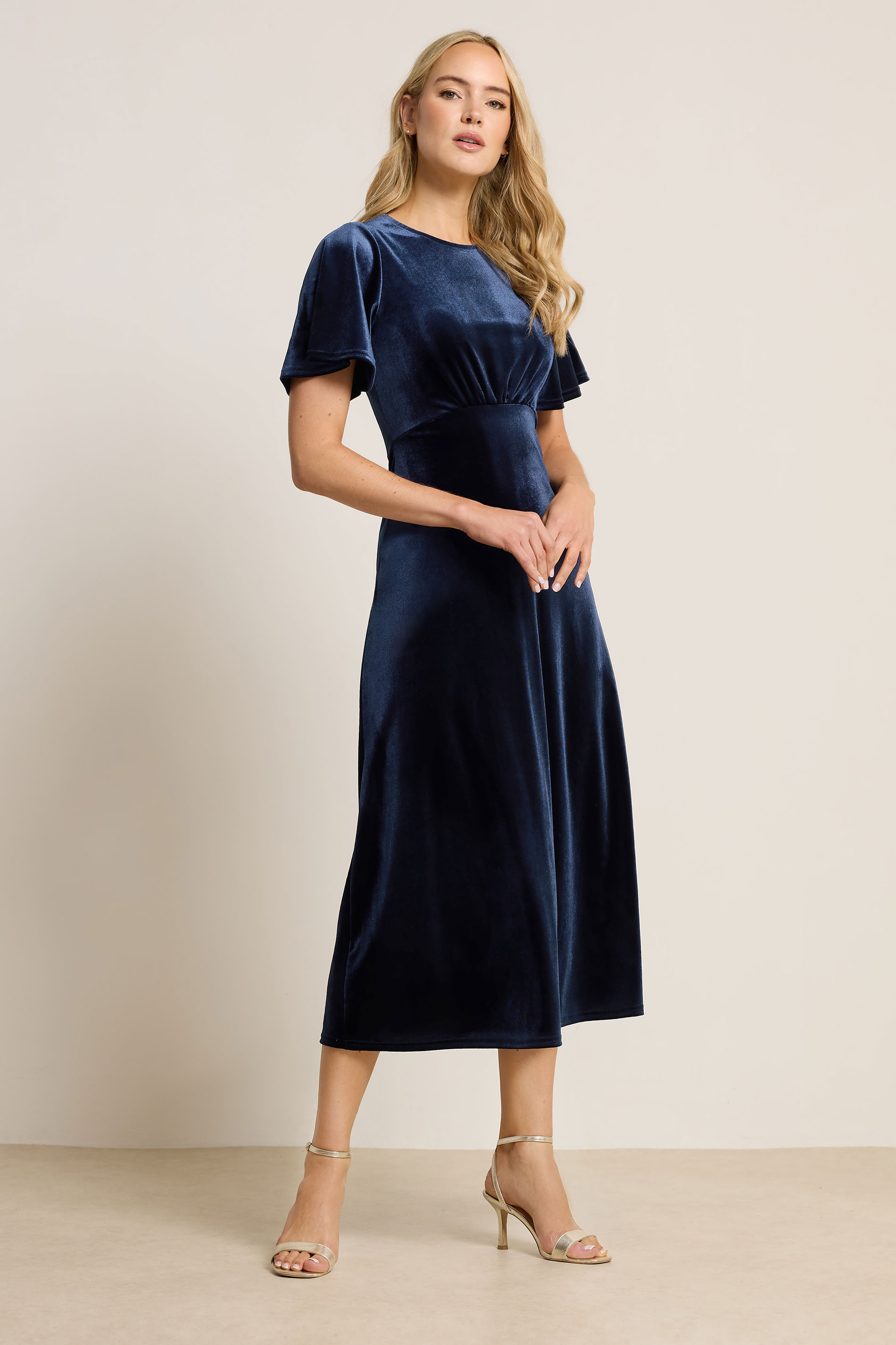 LTS Tall Navy Blue Velour Midi Tea Dress | Long Tall Sally