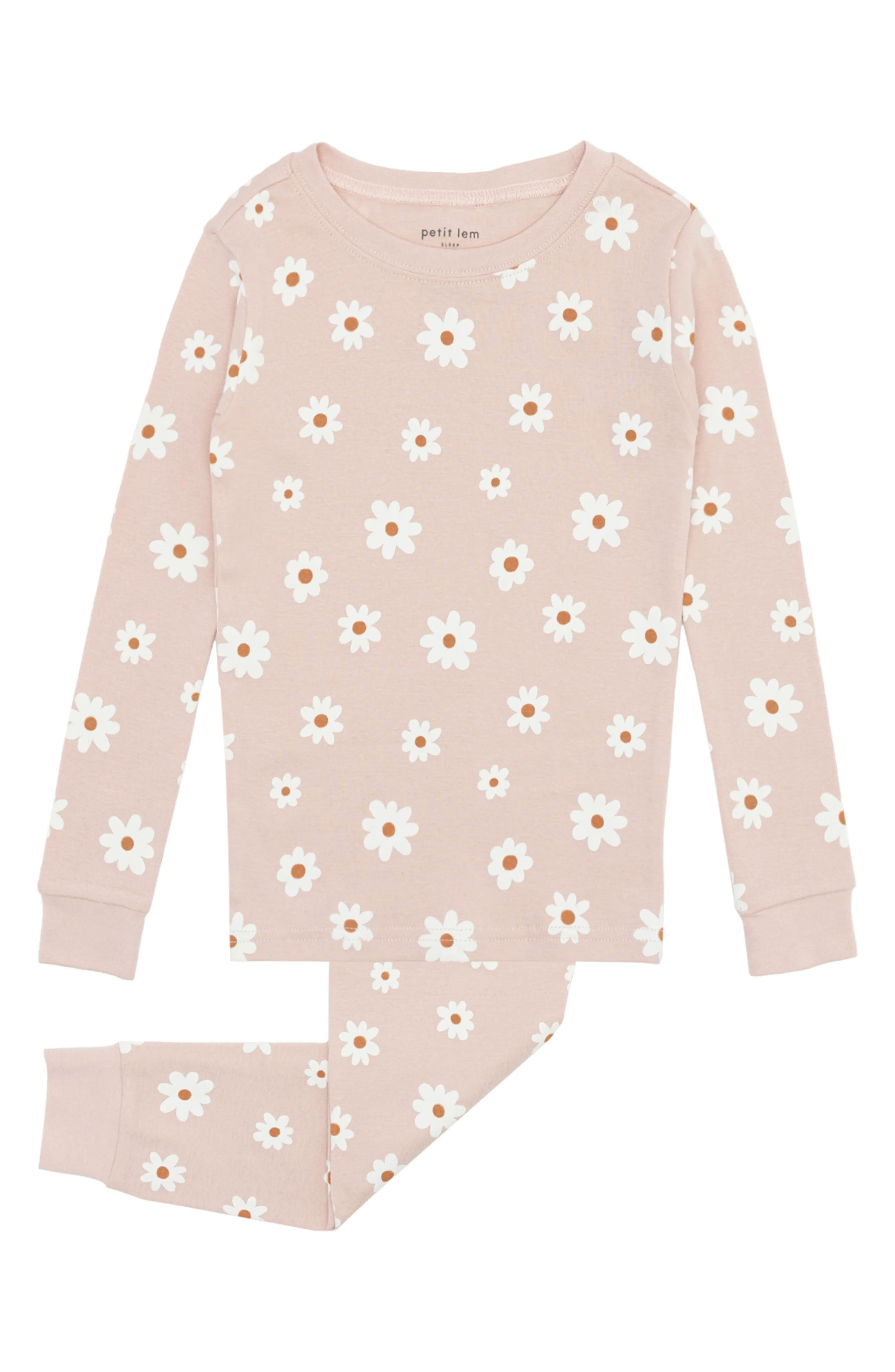 Glow in the Dark Daisy Print Organic Cotton Two-Piece Pajamas | Nordstrom