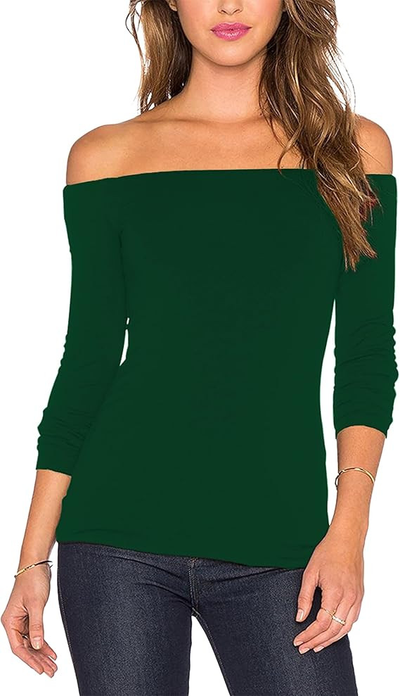 Sarin Mathews Women's Sexy Off The Shoulder Tops Long Sleeve Slim Fit Stretchy Shirts Blouses Top | Amazon (US)