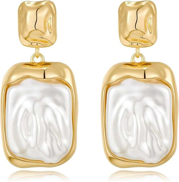 HESSAWELL Gold Baroque Pearl Dangle Earrings Irregular Pearl Earrings for Women Fashion Jewelry | Amazon (CA)