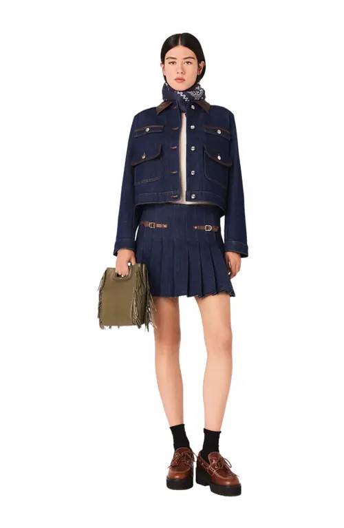 maje Short denim skirt with lining in Navy at Nordstrom, Size 40 Eu | Nordstrom