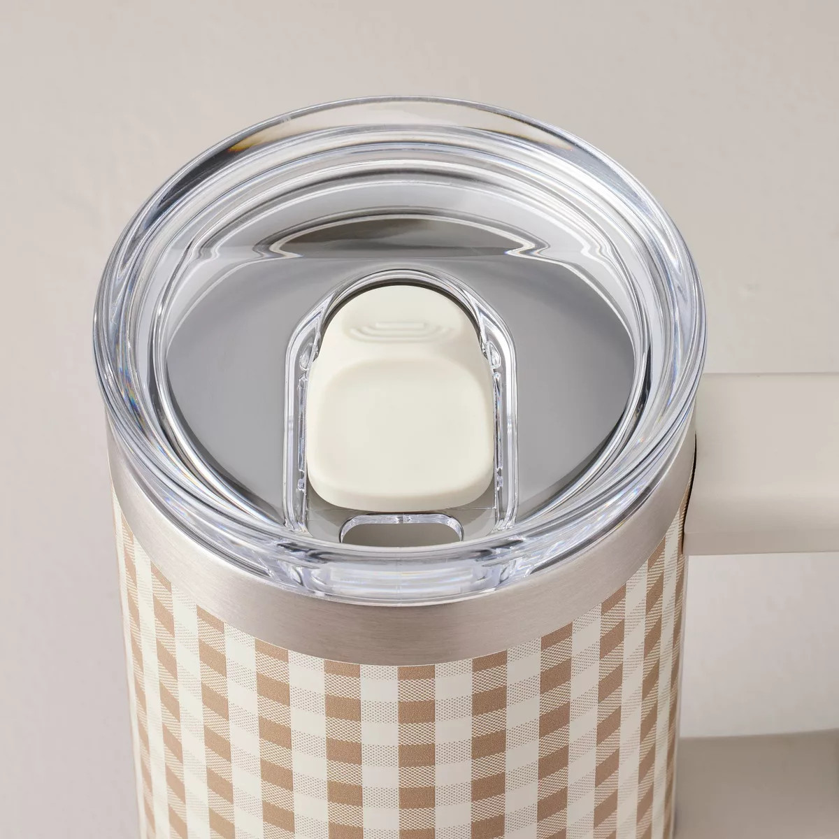 20 fl oz Large Stainless Steel Insulated Travel Mug Tan Gingham - Hearth & Hand™ with Magnolia | Target