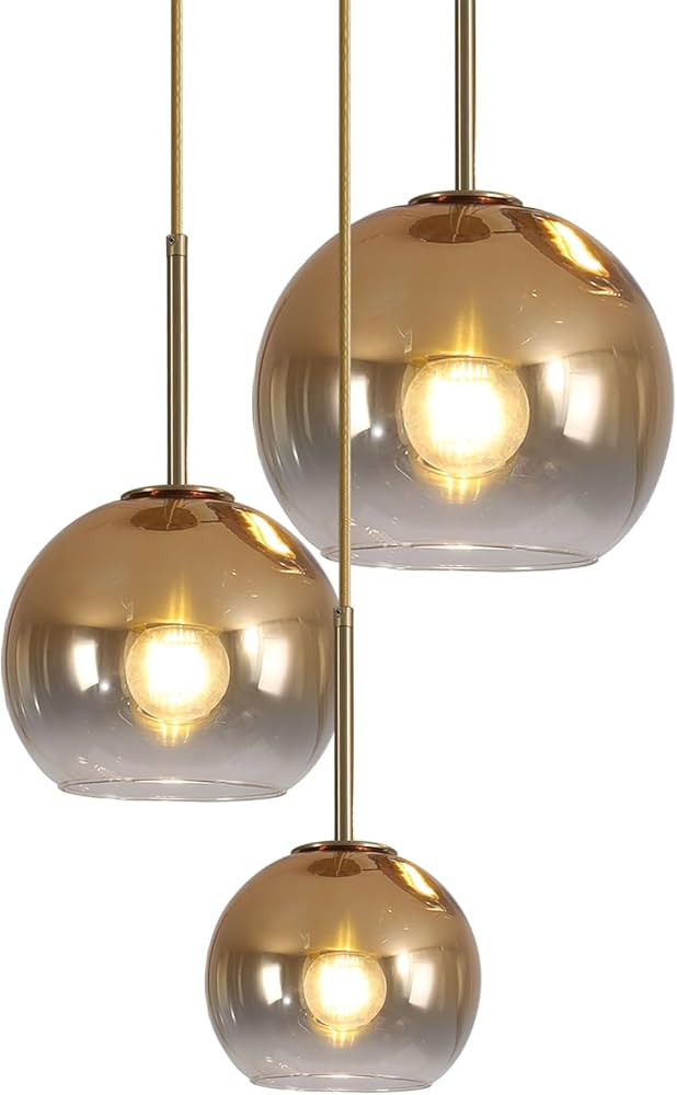KCO Lighting Gold Cluster Pendant 3-Light Large Glass Pendant Lights Kitchen Island Bubble Globe ... | Amazon (US)