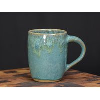 Handmade Pottery 12 Oz Coffee Mug, Ceramic Tea Cup - Teal Glaze | Etsy (US)