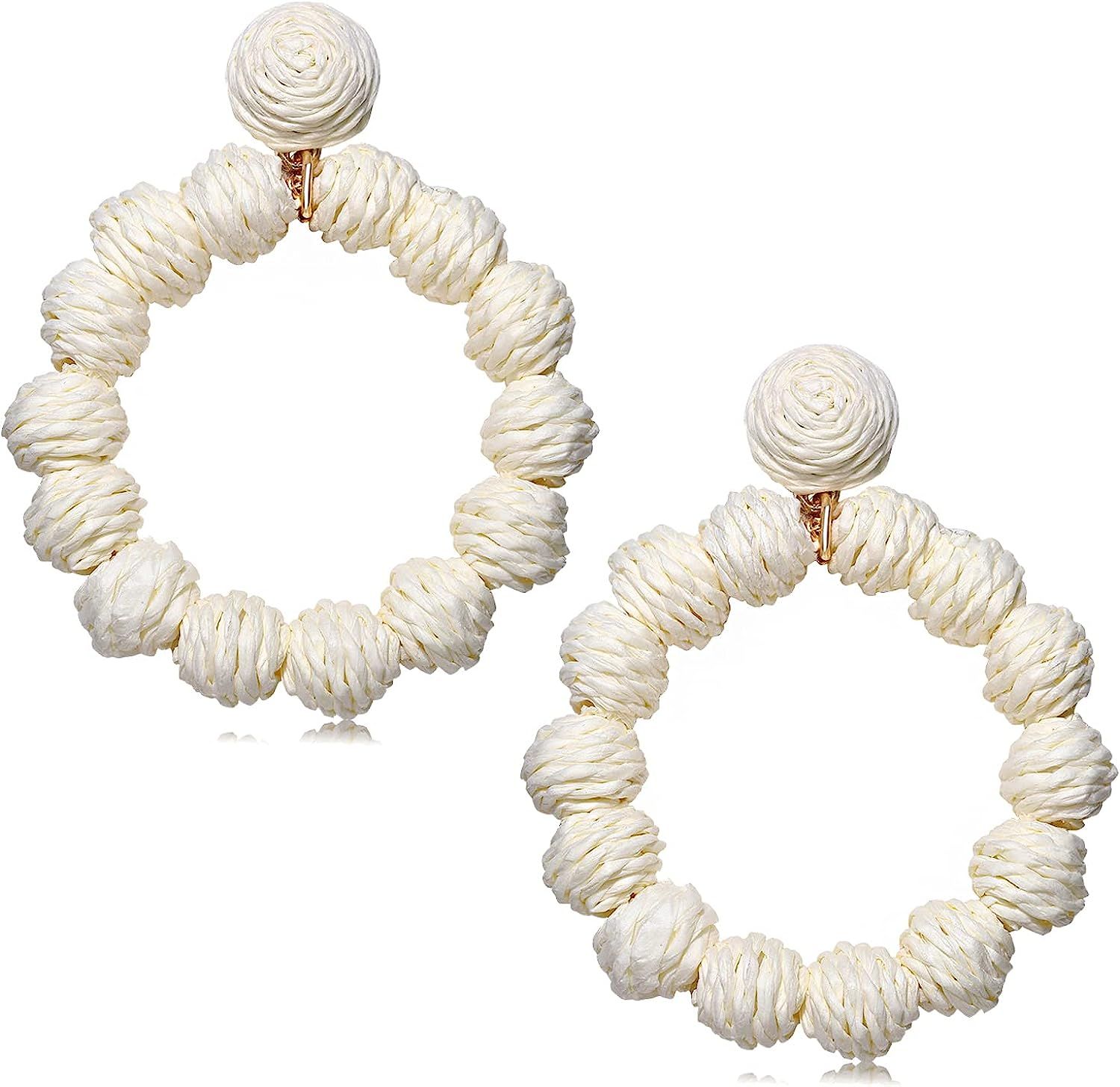 Rattan Earrings Rattan Ball Hoop Dangle Earrings for Women Handmade Bohemia Earrings Braid Straw Wic | Amazon (US)