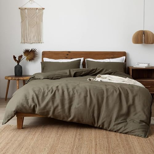 XZ XIFA Olive Green Linen Duvet Cover California King, 100% Washed French Flax Linen Bedding Set with Zipper Closure, Cooling & Textured Bed Sets for Hot Sleepers(1 Duvet Cover, 2 Pillowcases) | Amazon (US)
