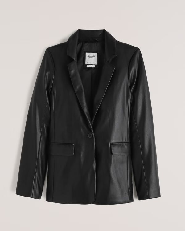 Women's Vegan Leather Single-Breasted Blazer | Women's Coats & Jackets | Abercrombie.com | Abercrombie & Fitch (US)