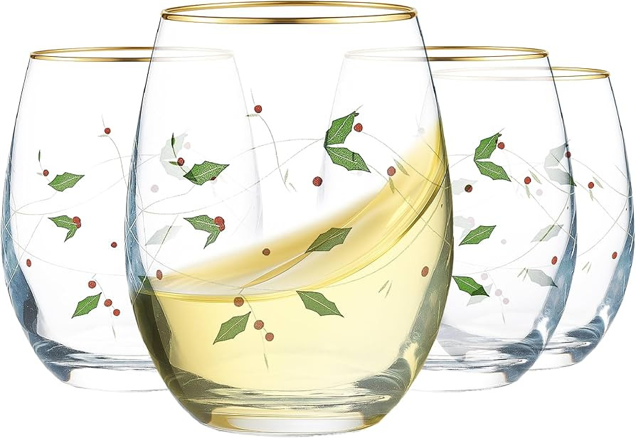 Gusto Buono 23 oz Holiday Stemless Wine Glasses Set of 4 – Dishwasher Safe, Italian Handmade Bo... | Amazon (US)