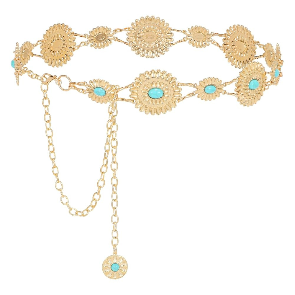 WHIPPY Women Concho Chain Belt Metal Link Western Cowgirl Turquoise Chain Belt for Dress | Amazon (US)