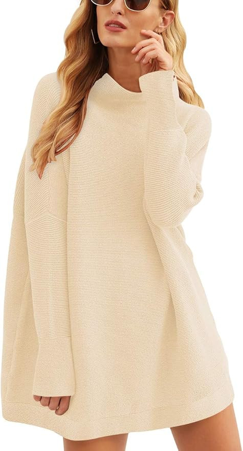 Calbetty Womens Turtleneck Batwing Sleeve Chunky Knit Pullover Sweater Tops Casual Oversized Tuni... | Amazon (US)