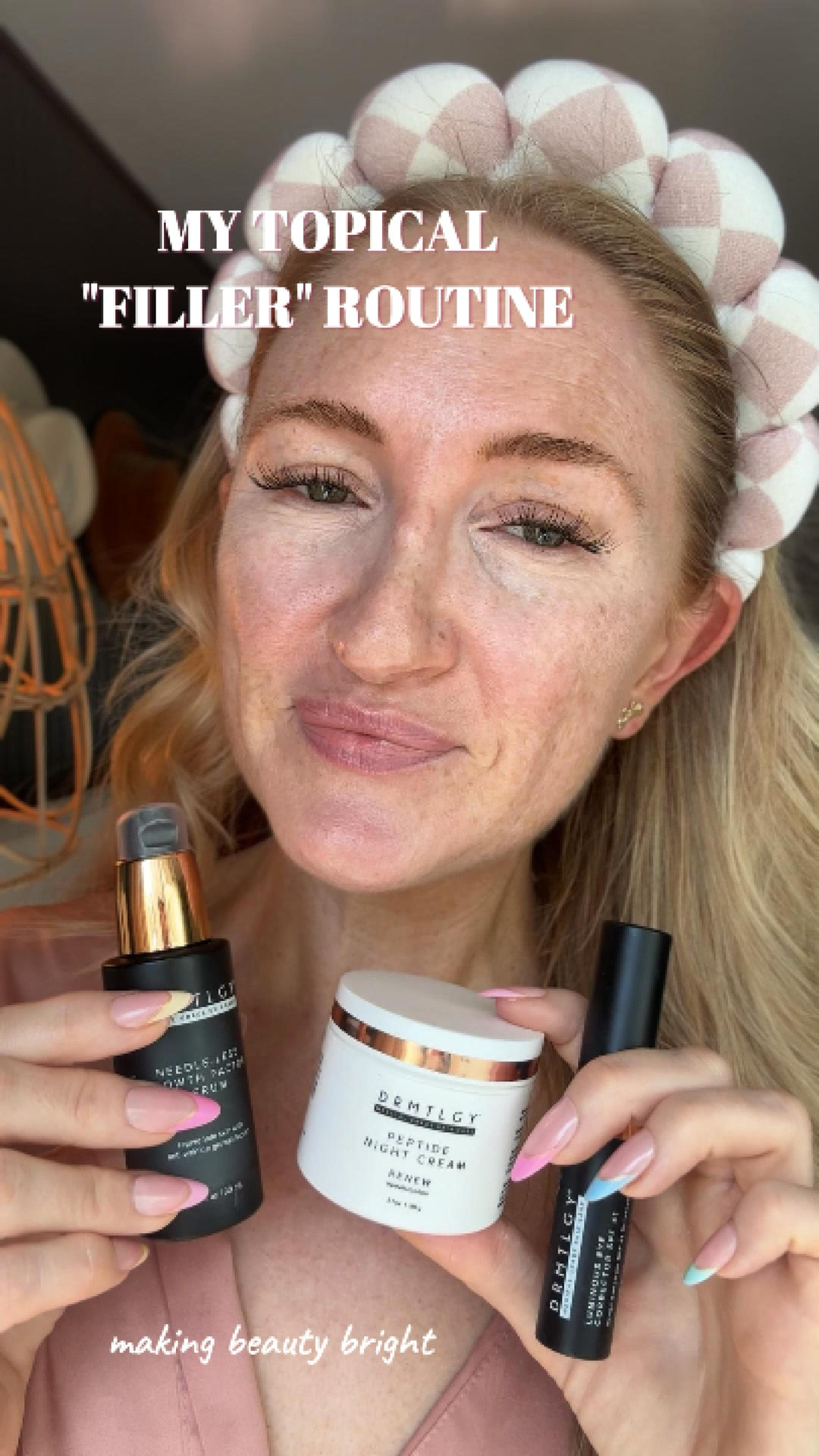 DRMTLGY "Botox in a Bottle" Routine aka the Secret to the "Fair Skin Glow" (No Needles!) 🧴✨

If you’ve been following my "Making Beauty Bright" series, you know I’m all about products that actually do the heavy lifting. I’ve been using this DRMTLGY duo every morning and the results are real.

Why they’re must-haves:

Needle-less Serum: It’s like a drink of water for your skin. It smooths out those fine lines and gives that "plump" look we all want.

Luminous Eye Corrector: My secret weapon for late nights with 4 kids! It has a slight peach tint that cancels out dark circles on fair skin instantly.

The Peptide Night Cream: It leaves a dewy finish that looks amazing under makeup or alone for a "joyful" natural look. Thick enough for nighttime moisture lock but also wears lovely as a perfect base for makeup on dry skin! 

#LTKbeauty #DRMTLGY #FairSkinBeauty #MakingBeautyBright #NeedlelessSerum #MomSkincare #GlowySkin #BeautyOver30 #BrightsNotBeige

Skincare for fair skin, brights not beige beauty, anti-aging serum for moms, dark circle corrector for pale skin, DRMTLGY needle-less serum review, glass skin routine 2026, needle-free botox alternative, radiant skin secrets, making beauty bright series, dewy morning skincare, glass skin routine, dark circle solution, medical grade skincare

#LTKOver40 #LTKgrwm #LTKBeauty