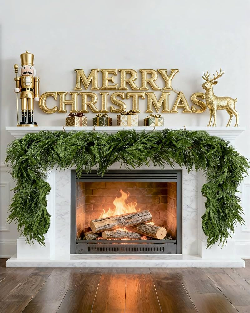 12FT (2 * 6FT) Artificial Christmas Garland, Real Touch Norfolk Pine Greenery Garland, Ultra Full... | Amazon (US)