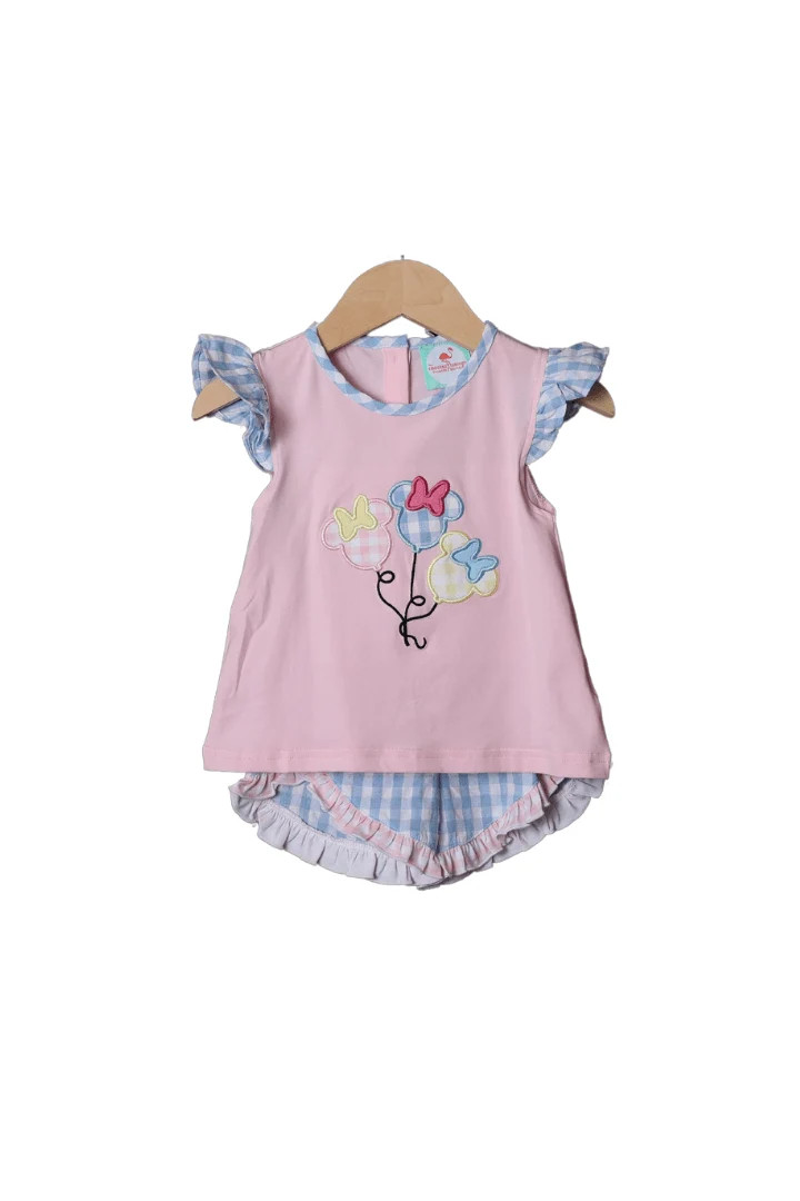 Applique Mouse Balloons Seersucker Ruffle Short Set | The Smocked Flamingo