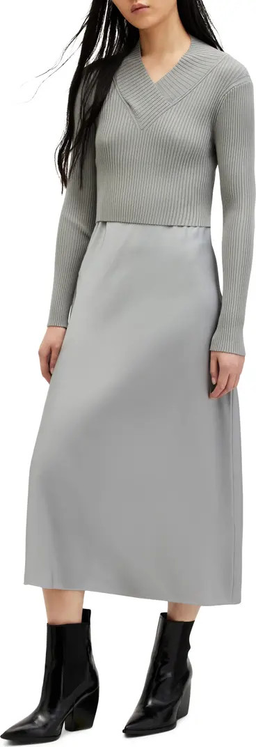 AllSaints Hana Two-Piece Crop Rib Sweater & Satin Slipdress | Nordstromrack | Nordstrom Rack