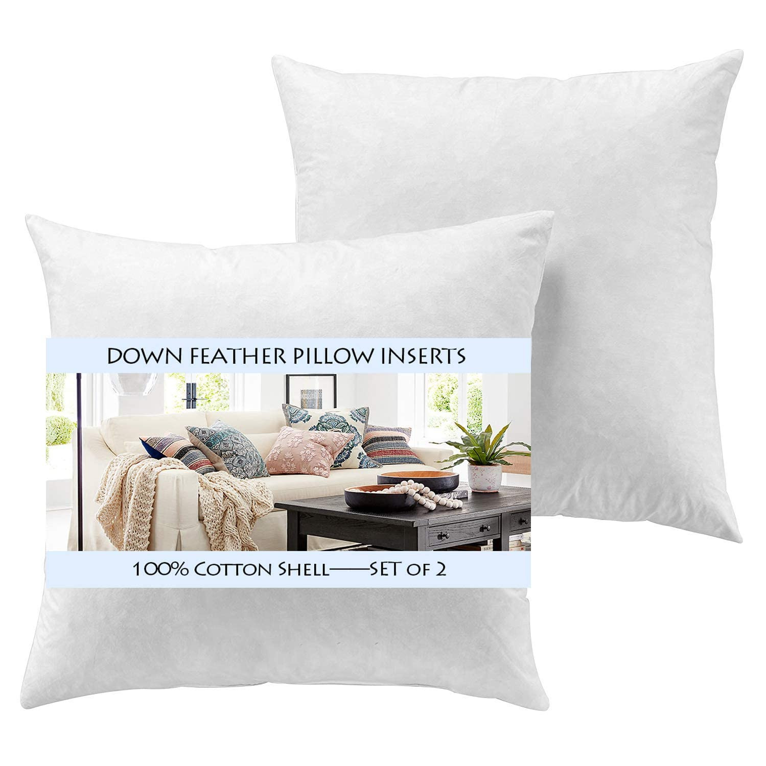 Yesterdayhome Set of 2-24x24 Decorative Throw Pillow Inserts-Down Feather Pillow Inserts-White | Amazon (US)