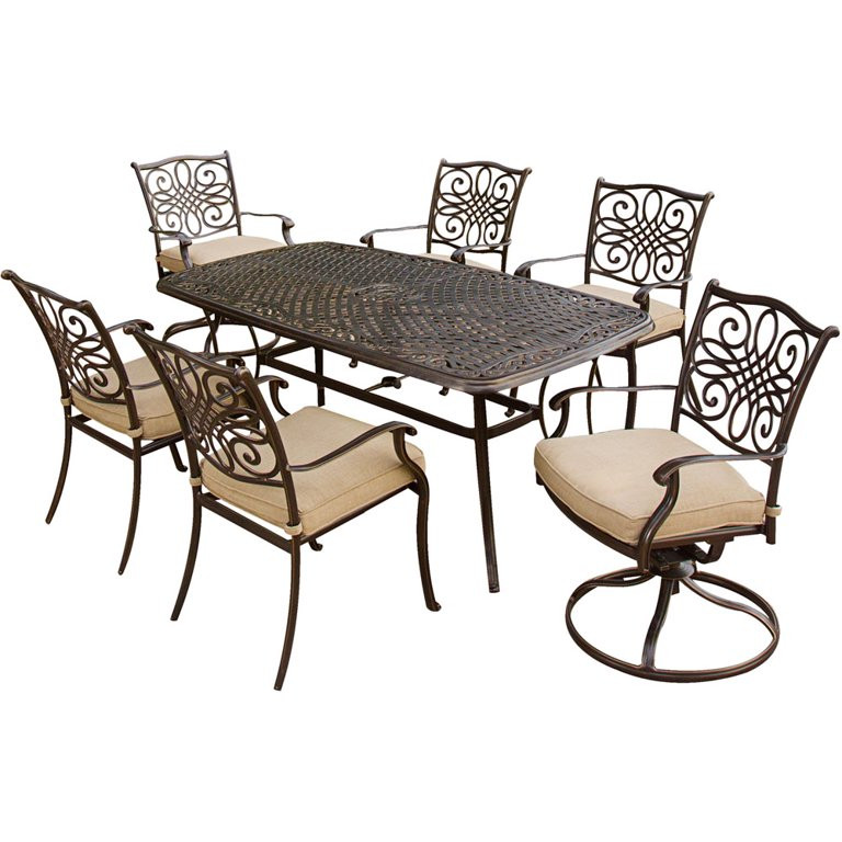 Hanover Traditions 7-Piece Outdoor Dining Set with Four Dining Chairs, Two Swivel Chairs, a 38 x ... | Walmart (US)