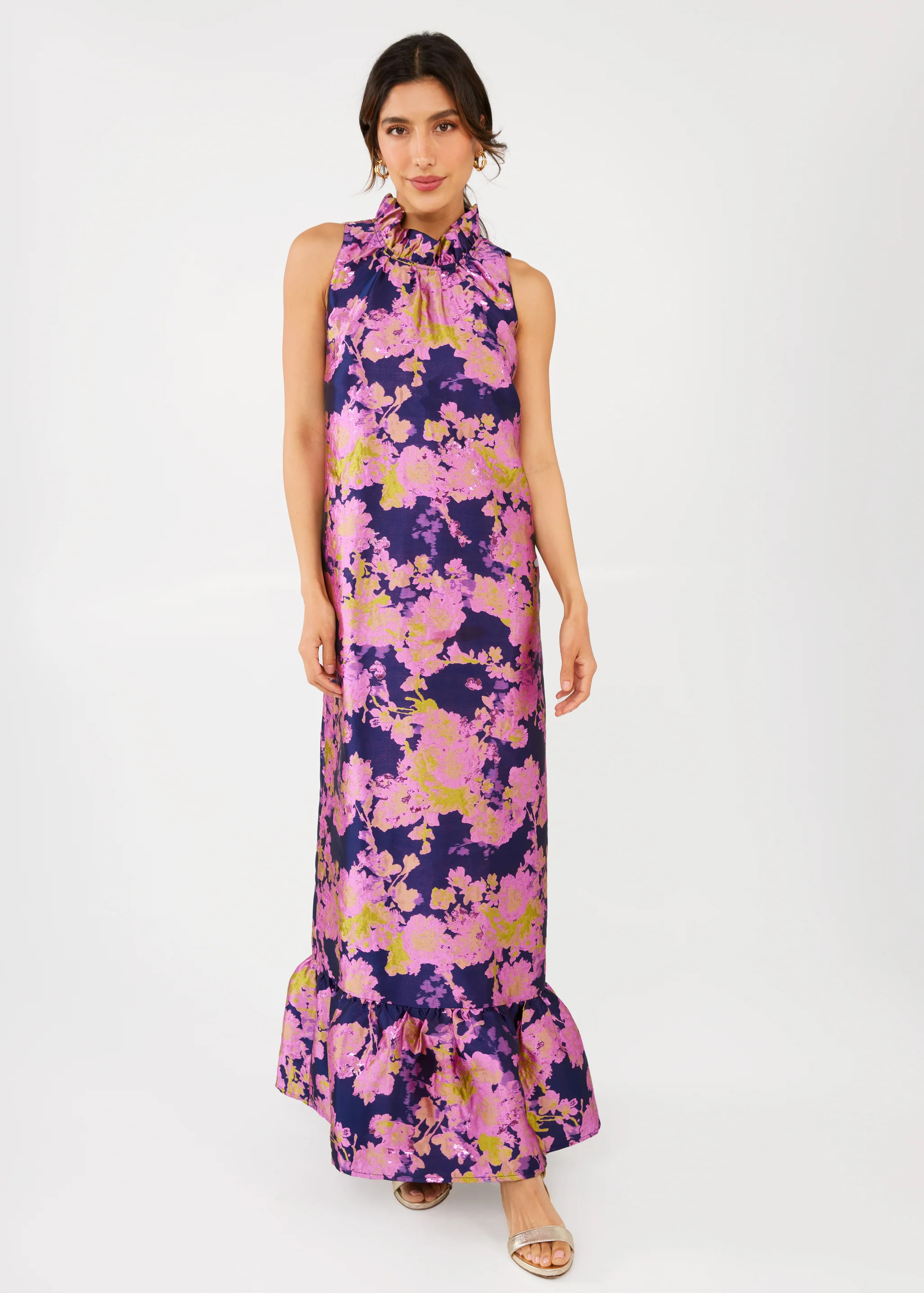 Camille Gown Navy Abstract Brocade | Abbey Glass