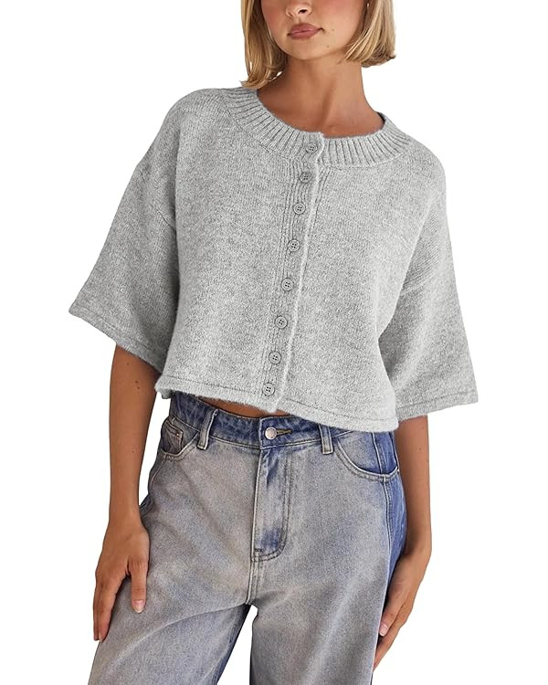 Springrain Cardigan Sweaters for Women Lightweight Knit Cropped Cardigan Button Up Solid Knitwear | Amazon (US)