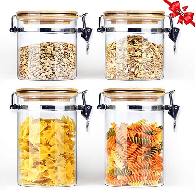 Borosilicate Glass Storage Jars with Airtight Locking Clamp Lids (2 Sets 18oz, 2 Sets 30oz), Airt... | Amazon (US)