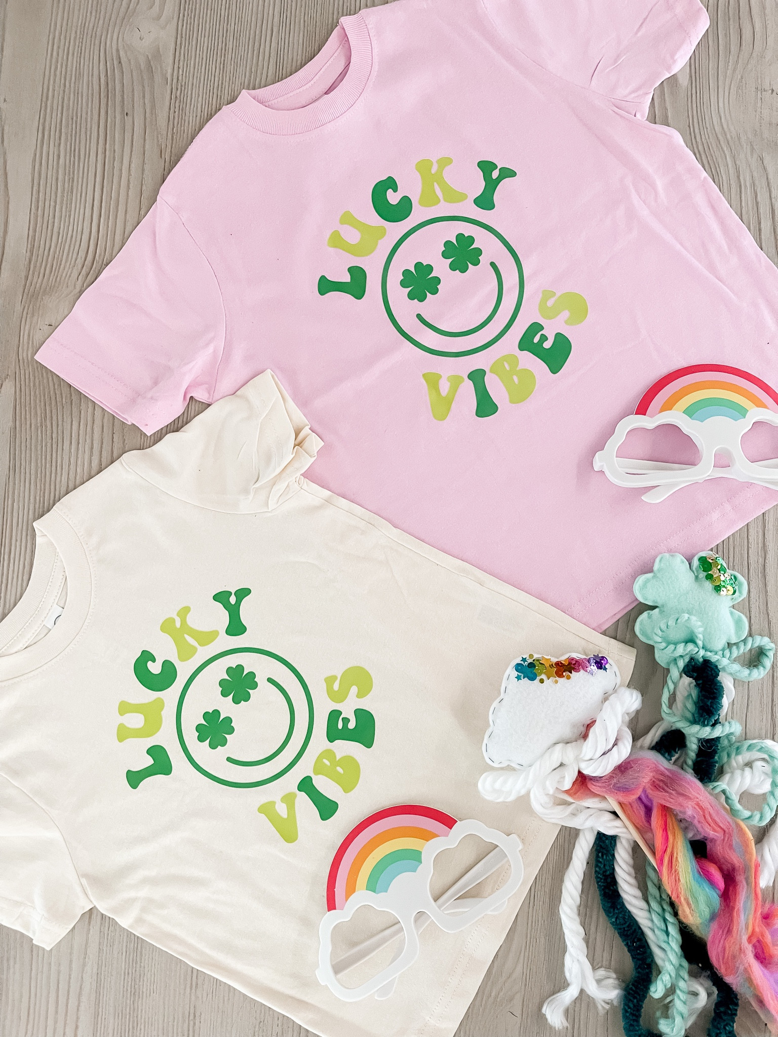 Lucky vibes #lucky #stpattys #stpatricksday #stpattysday #rainbow #luckycharm #shamrock #holiday #graphictee #graphictshirt #seasonal #holidayfind #gifts #giftsforkids #holidaygiftbasket #kidsshirt

#LTKkids #LTKFind #LTKSeasonal