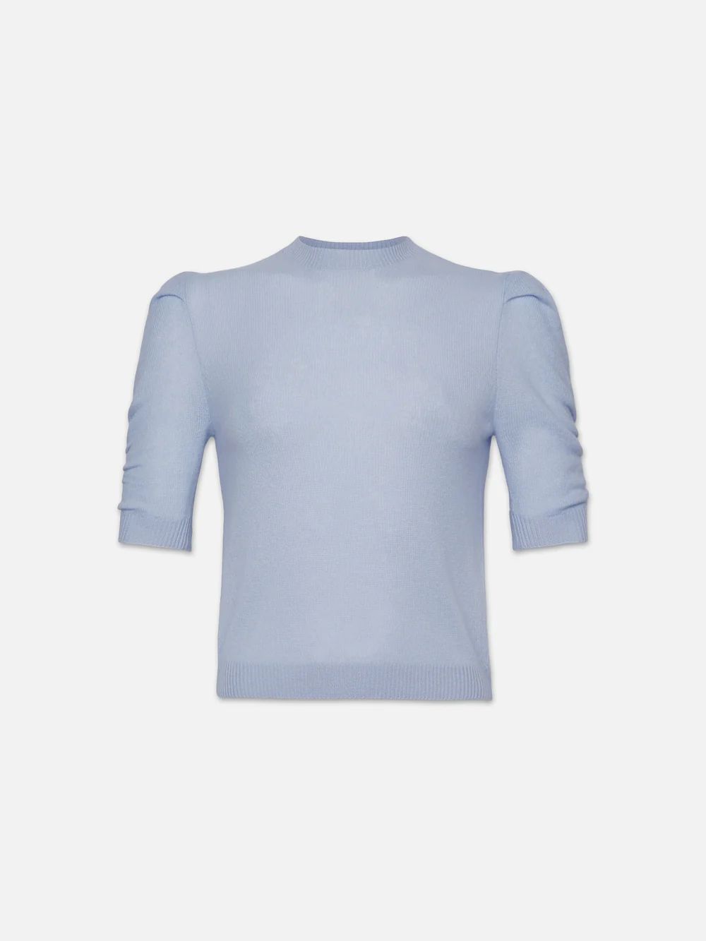 Ruched Sleeve Cashmere Sweater  in  Light Blue | Frame Denim