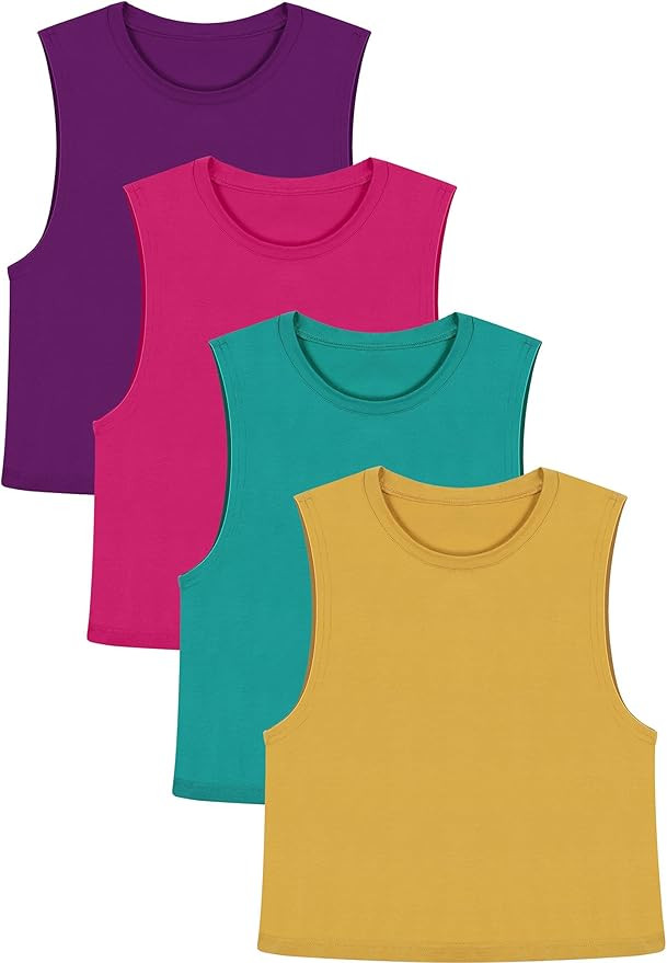 4 Pieces Basic Crop Tank Tops Cotton Sleeveless Racerback Tank Top Women Sports Top | Amazon (US)