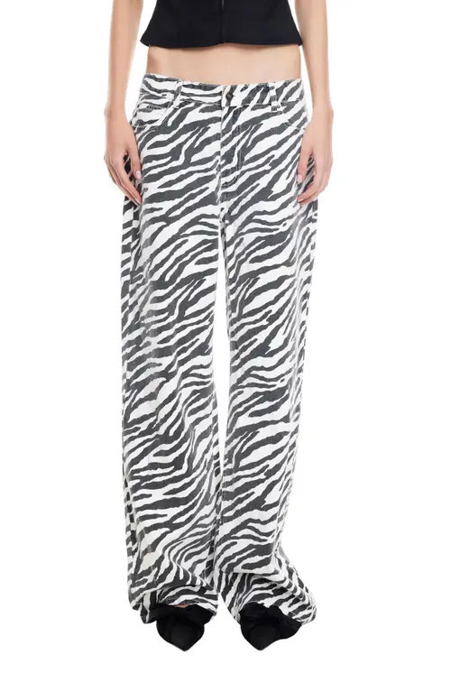 LIONESS Top Model Zebra Stripe Low Rise Baggy Jeans at Nordstrom, Size Medium | Nordstrom
