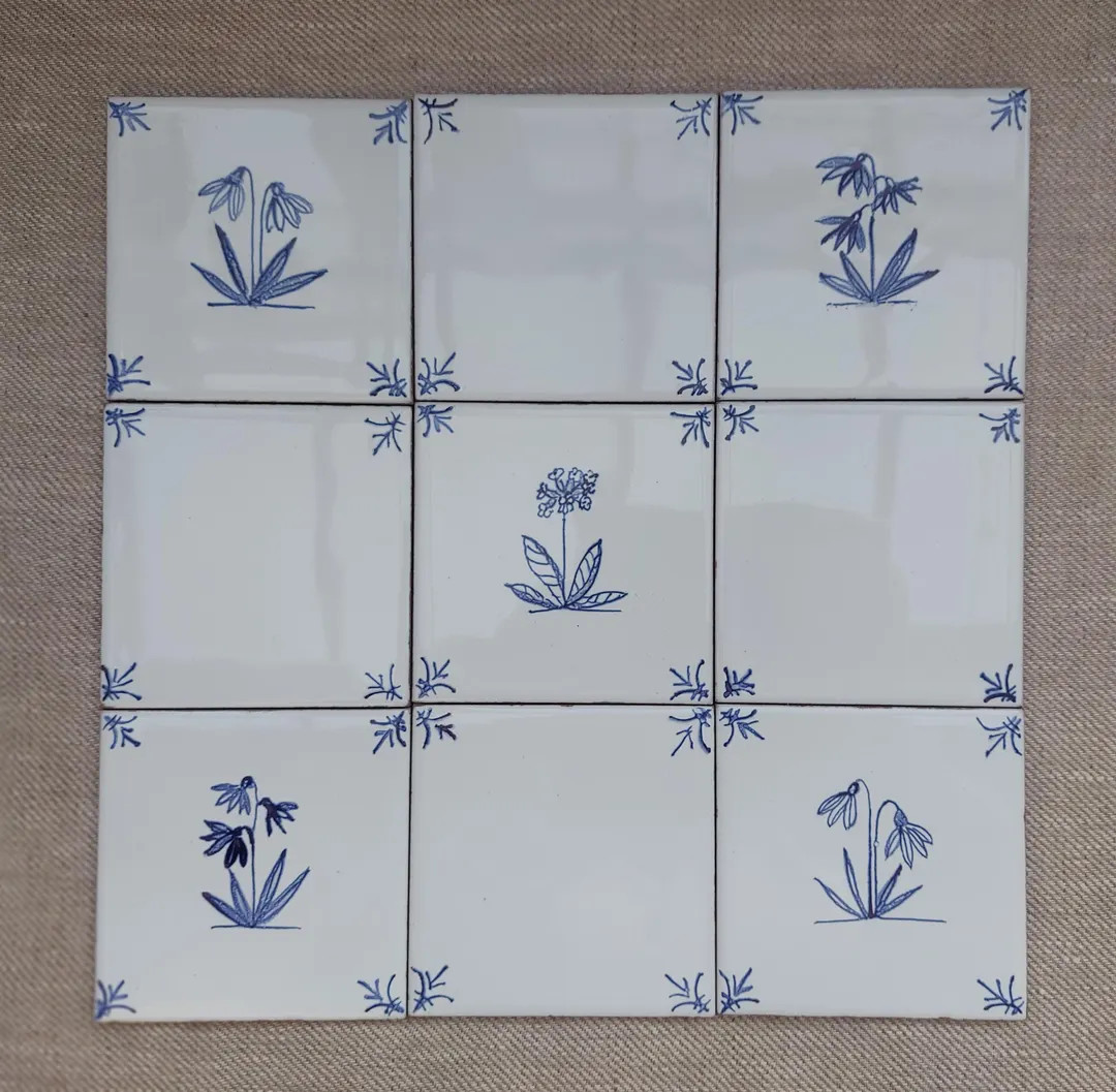 Hand-Painted Delft Style Flower Tile Set: Spring Decor (4x4 inches) | Etsy (US)