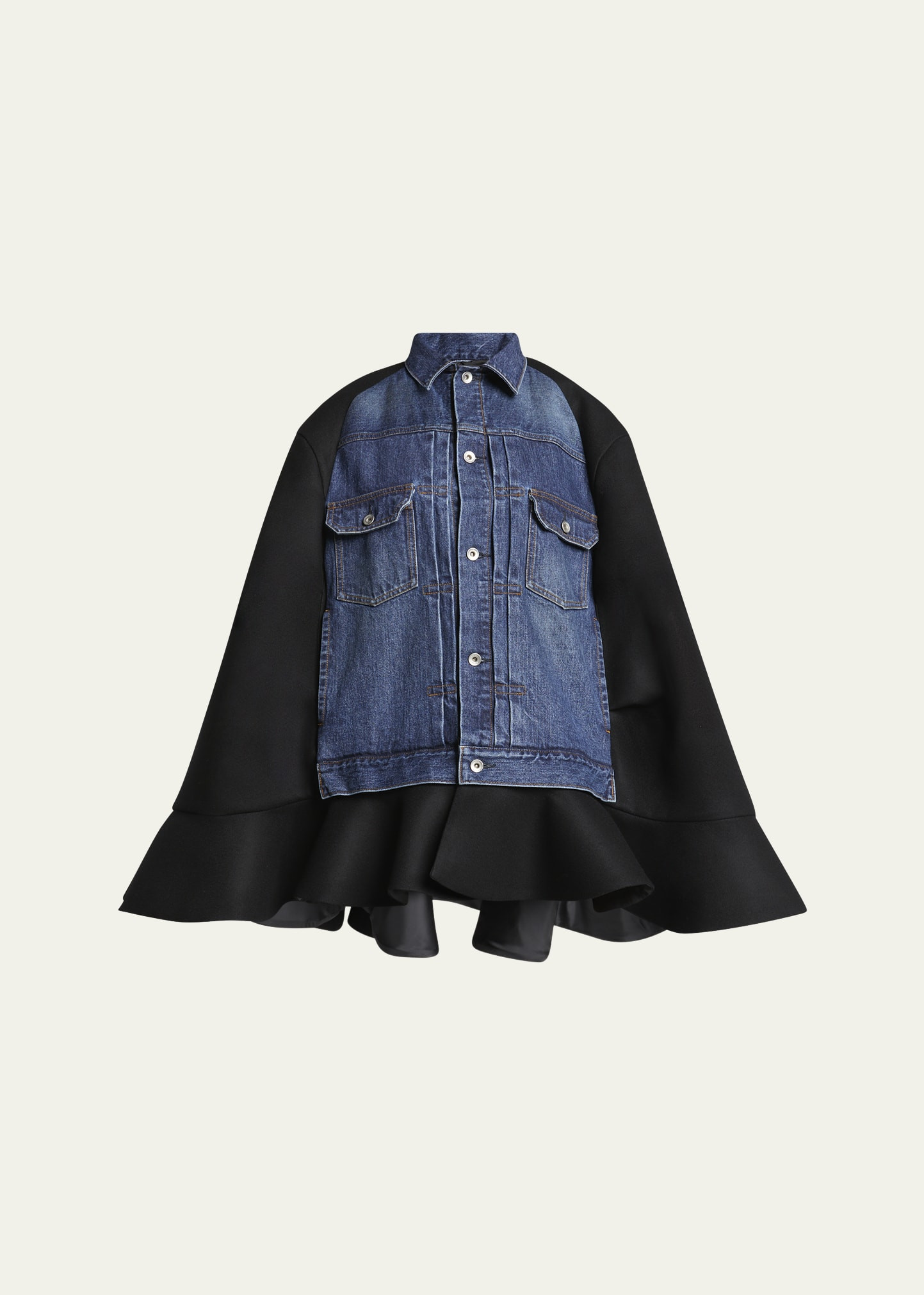 SACAI Melton Denim Wool Cape | Bergdorf Goodman