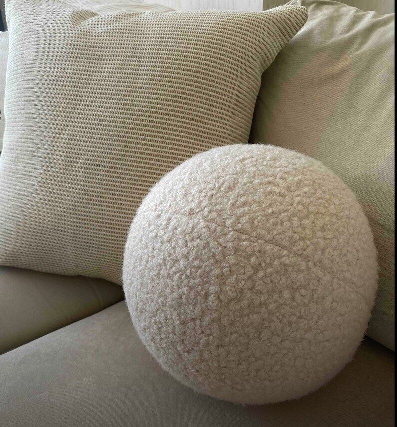 Ecru Vanilla Boucle Ball Pillow | Ball Cushion | Sphere Ecru Boucle Cushion | Ecru Ball Cushion |... | Etsy (US)