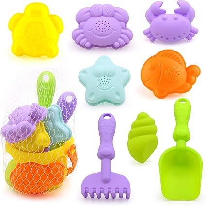 3 otters Beach Toys Set, Kids Sand Toys Toddler Beach Shovels Rakes Tool Kit, Sand Bucket Molds O... | Amazon (US)