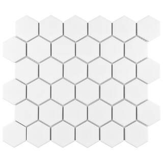 Merola Tile Metro 2"" Hex Matte White 11-1/8 in. x 12-5/8 in. Porcelain Mosaic (9.96 sq. ft. /Case), | The Home Depot