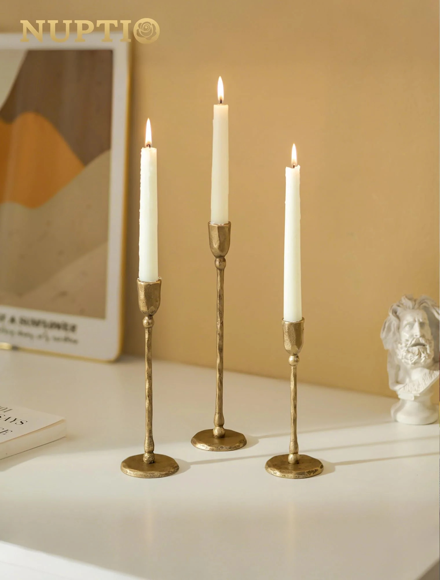 Nuptio Vintage Cast Iron Taper Candle Holder - Set of 3 Decorative Candle Stand, Candlestick Hold... | Walmart (US)