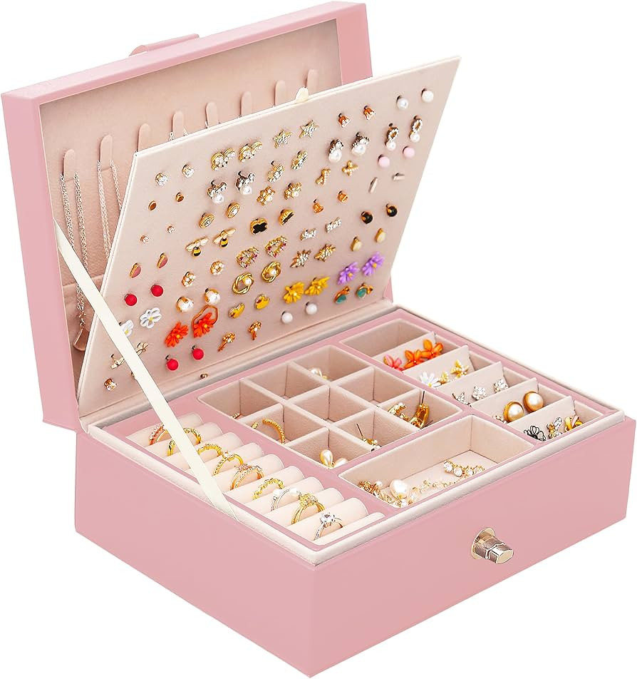 Girls Jewelry Box Earring Holder Organizer for Girls Earring Organizer Teen Jewelry Box Organizer... | Amazon (US)