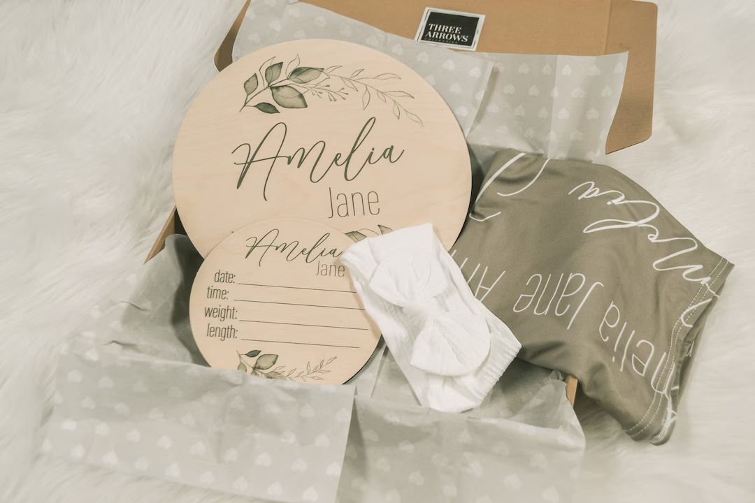 Gender Neutral Baby Gift Set, Baby Shower Gift Box, newborn baby box, Swaddle Gift Set, Baby Name... | Etsy (US)