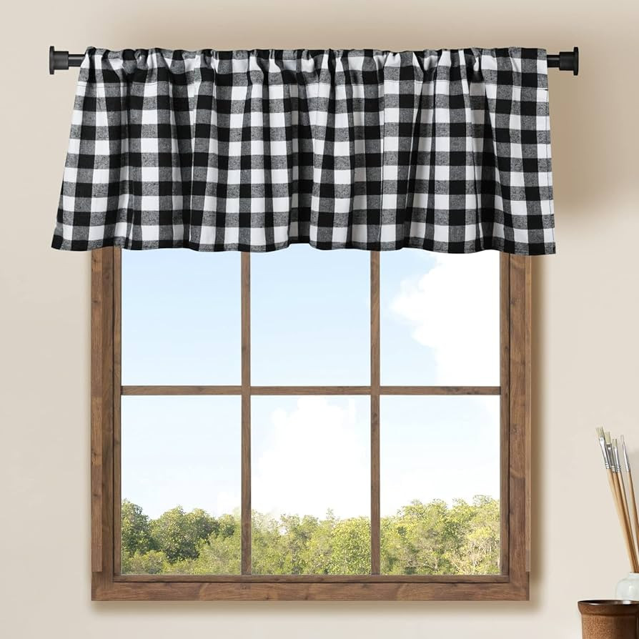 2 Pack Buffalo Check Plaid Window Valances White and Black Farmhouse Design Window Treatment Deco... | Amazon (US)