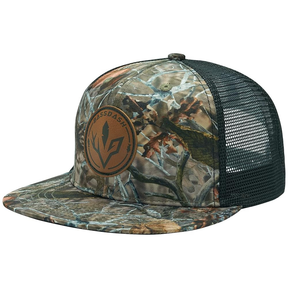 BASSDASH Flat Brim Trucker Cap Adjustable Snapback Hat Mesh Back for Men Women | Amazon (US)