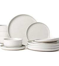 Famiware Milkyway Plates and Bowls Set, 12 Pieces Dinnerware Sets, Dishes Set for 4, White | Amazon (US)