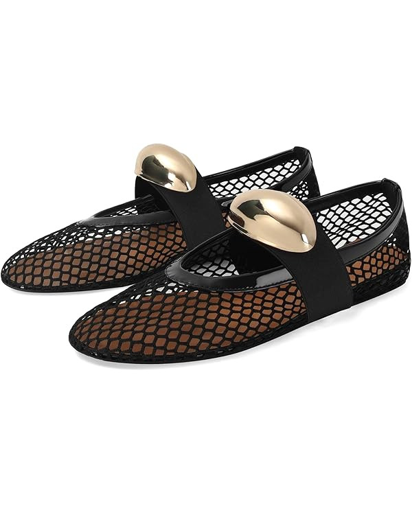 MICIFA Women's Mesh Ballet Flats Fishnet Ballerina Flats Buckle Strap Mary Jane Flats Causal Dail... | Amazon (US)