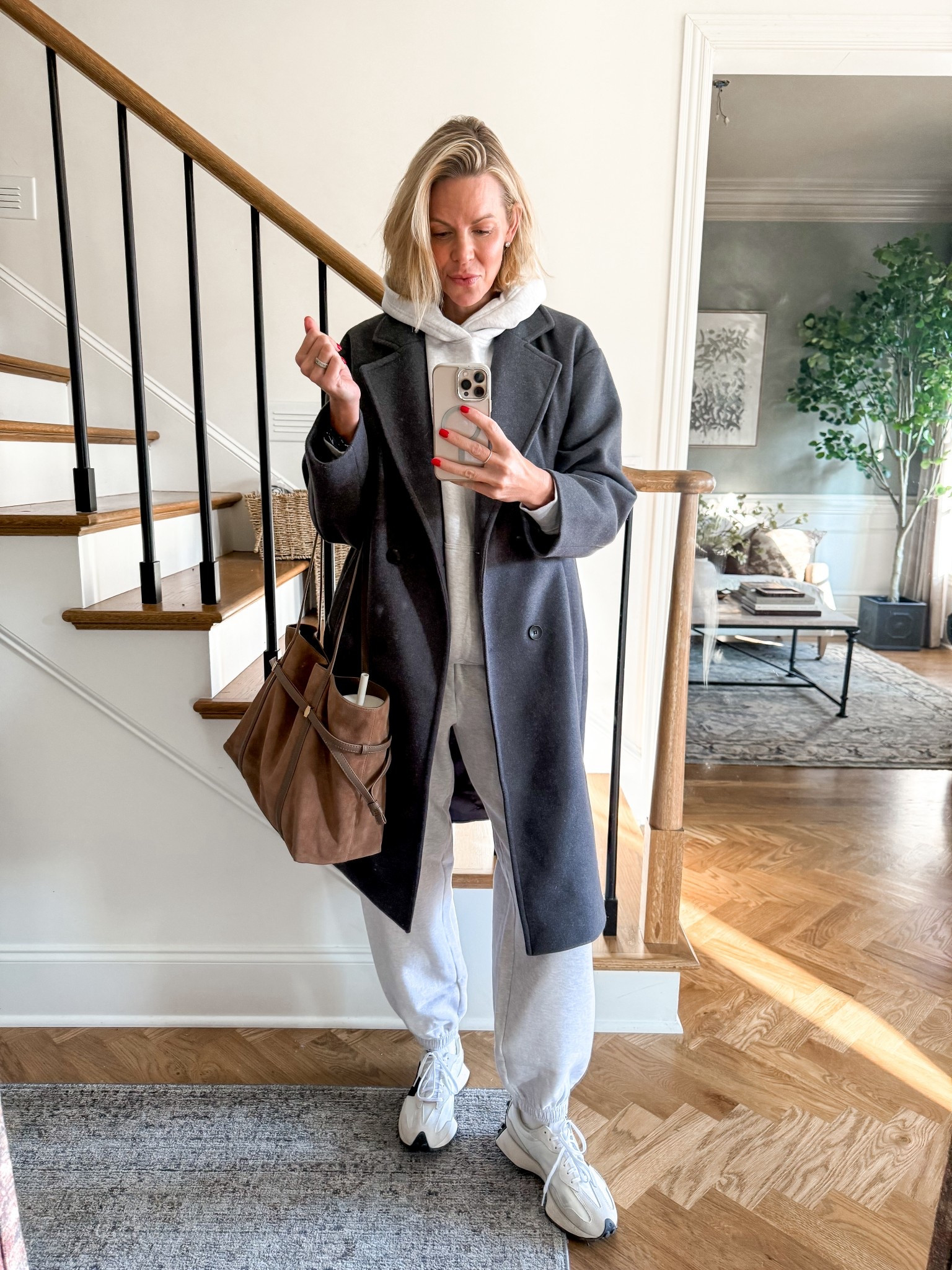 Outfit of the day! Aritzia, Veronica Beard, amazon, trench coat, sweatsuit, grey, casual, new balance sneakers

#LTKgrwm #LTKdayinmylife #LTKootd