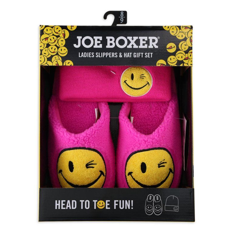 Joe Boxer Women's Smiley Face Slipper & Hat Gift Set | Walmart (US)