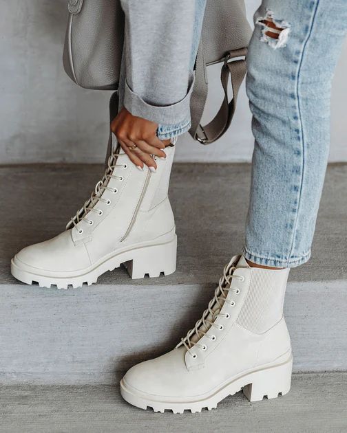 Willa Heeled Lace Up Boot - Cream | VICI Collection
