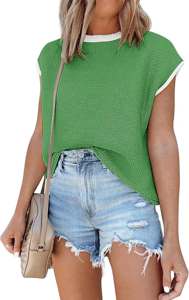 Disamer Cap Sleeve Knit Sweater Tops Sleeveless Vest 2026 Spring Clothes Oversized Summer Tank Tr... | Amazon (US)