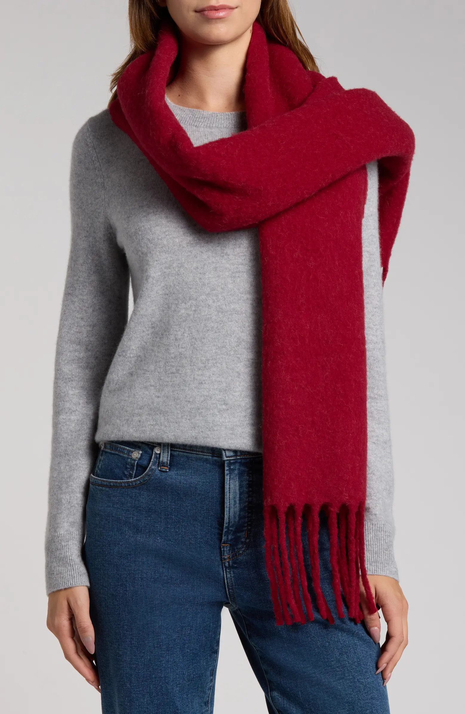 Solid Wool & Alpaca Blend Fringe Scarf | Nordstrom
