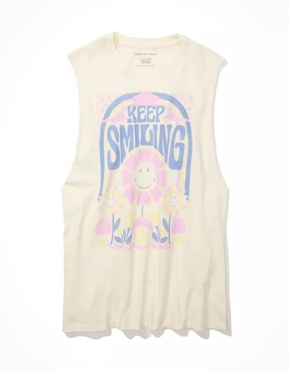 AE Smiley® Graphic Cutoff Tank Top | American Eagle Outfitters (US & CA)