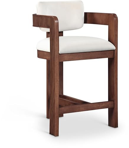 Meridian Furniture 11079Cream-C Sacha Collection Art Deco Stool with Ultra Luxe Cream Velvet, 460 GSM Velvet, Solid Wood Brown Walnut Finish, Fluted Wood, 20.5" W x 21" D x 37.5" H, Cream | Amazon (US)