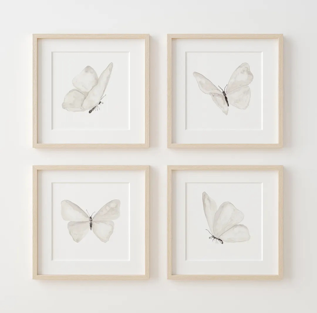 Neutral Butterfly – Set of 4 Prints – Watercolor Nursery Wall Art – Personalized Gift - Ets... | Etsy (US)