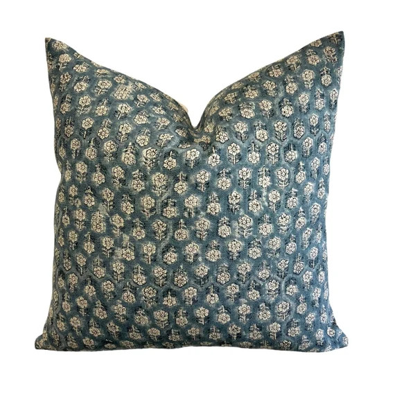 Designer Tulsi in Teal Pillow Cover // Indigo Blue Pillow // | Etsy | Etsy (US)